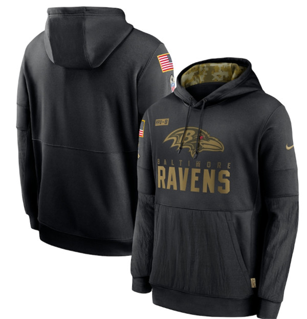 Men's Baltimore Ravens 2020 Black Salute to Service Sideline Performance Pullover NFL Hoodie